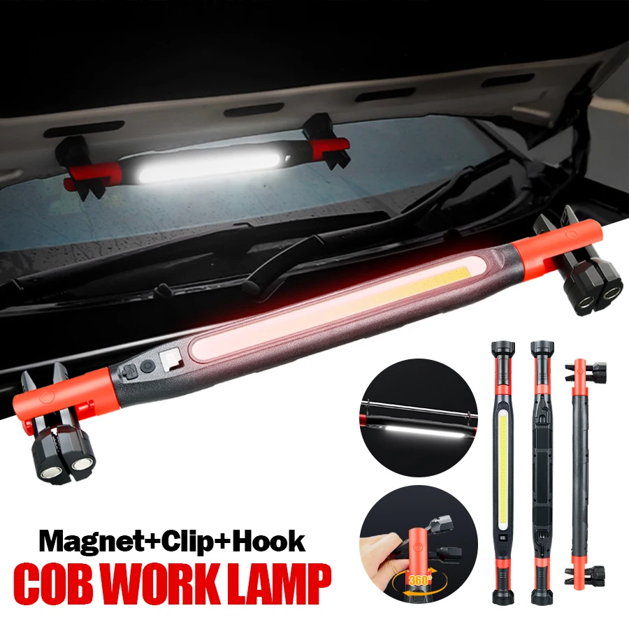 Car Accessories Hanging - 高ルーメン充電式LED作業灯 車の緊急修理用、強力な磁気懐中電灯（フックと磁気ベース付き）