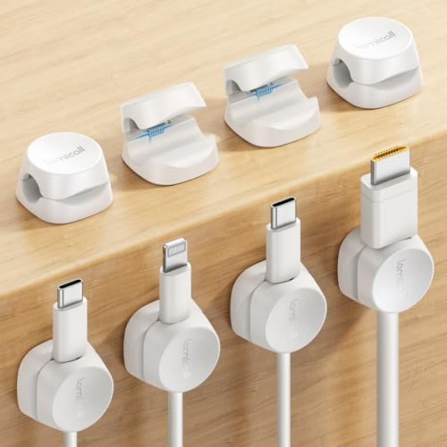 Car Cable Organizer - 8パックコードオーガナイザー、[1sロック]スプリングケーブル管理クリップ - ナイトスタンド、デスク、車、オフィス用粘着式電話コードホルダークリップ