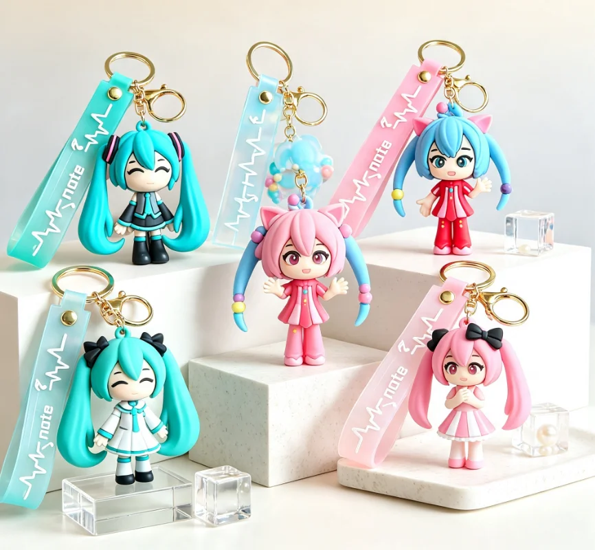 Car Accessories Xmas - 初音ミクキーホルダー アニメバッグペンダント 漫画風小型装飾アクセサリー 車のキーホルダー バックパックチャーム クリスマスギフト