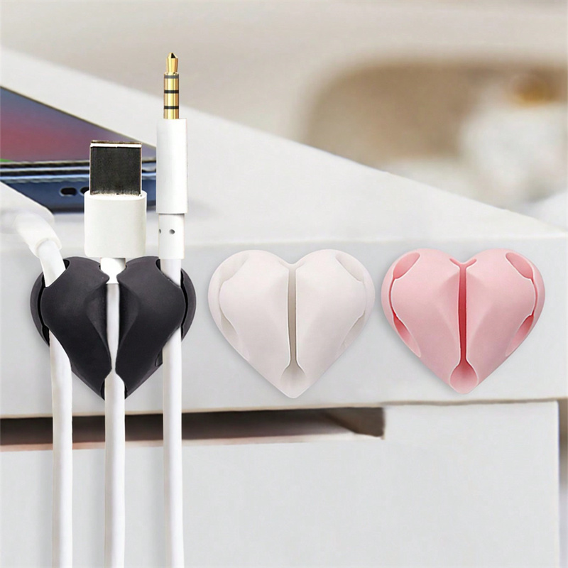 Car Cable Organizer - 2個入り ハート型ミニケーブルワインダーオーガナイザー USB充電ケーブルクリップ デスク整理オーガナイザーホルダープロテクター 家庭 オフィス