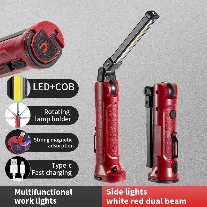 Car Accessories Hanging - COB LED ワークライト充電式折りたたみ懐中電灯屋外キャンプ車修理照明ポータブルランプ磁気吊り下げフック付き
