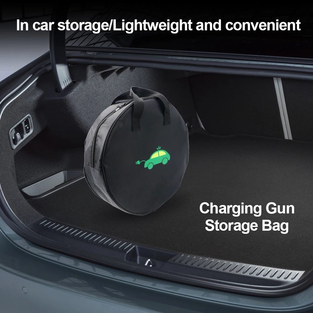 Car Cable Organizer - 耐久性のあるラウンド型車載充電ケーブル収納バッグ 防水オックスフォード布製収納バッグ ラウンド型車載工具オーガナイザーアクセサリー