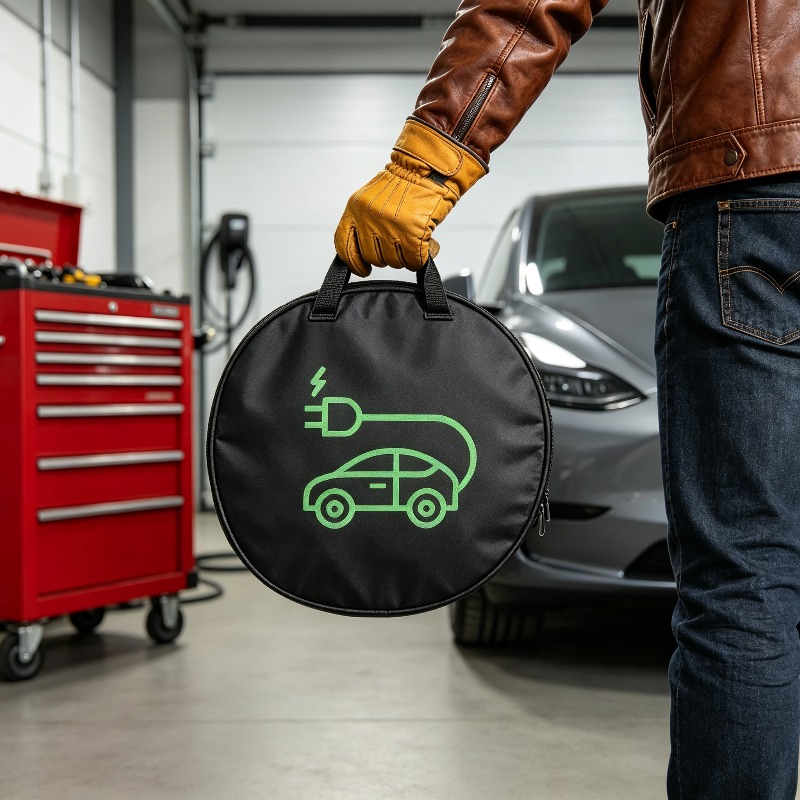 Car Cable Organizer - 車の充電ガン収納オーガナイザー電気自動車充電器収納バッグ防水車のバッテリーケーブルハンドル付きバッグEVカーアクセサリー