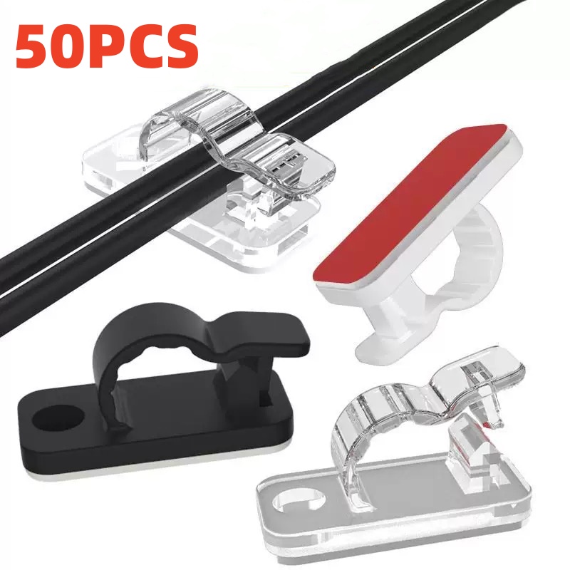 Car Cable Organizer - 10/50 個の自己粘着ケーブルクリップコード管理ワイヤーホルダーオーガナイザークランプデスク整理ケーブルマネージャー車ホームオフィスクリップ