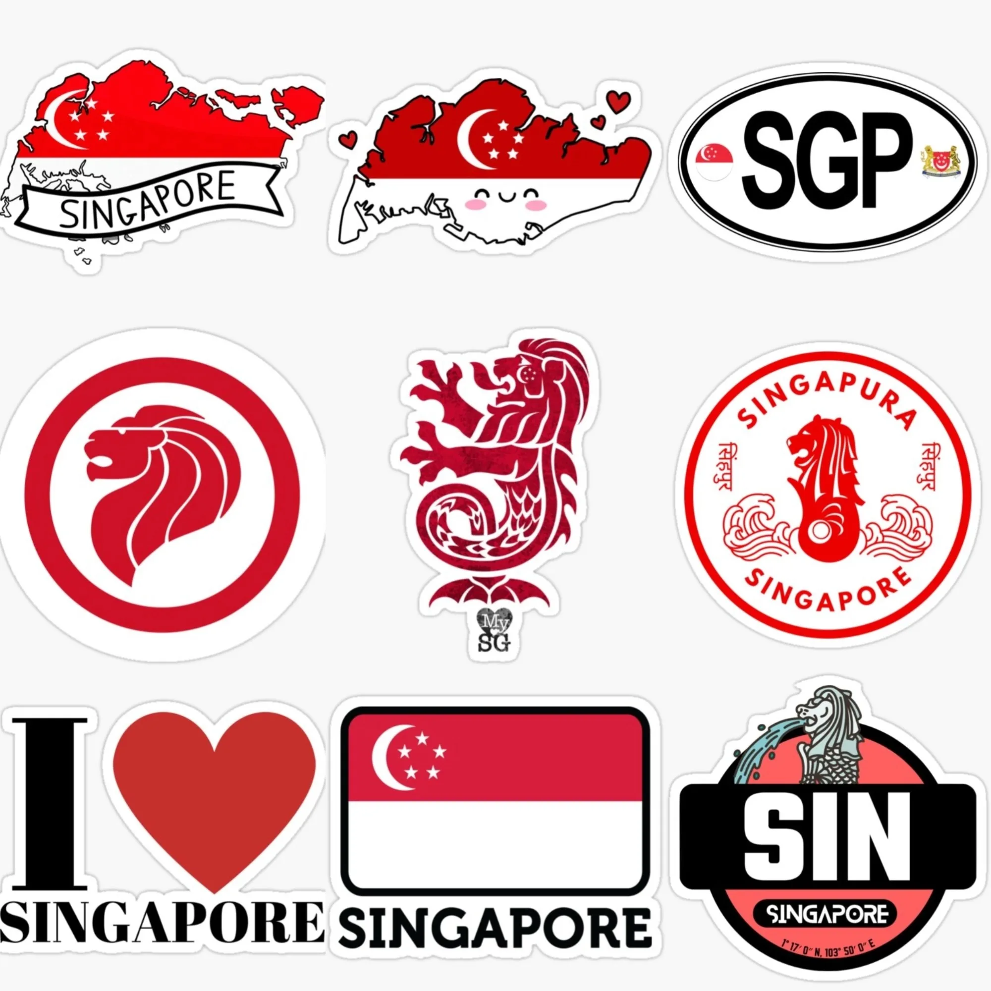 Car Accessories Singapore - シンガポール国旗地図マーライオンエンブレムクリエイティブ PVC ステッカー装飾車自転車トラックヘルメット窓壁冷蔵庫デカール Accessorie