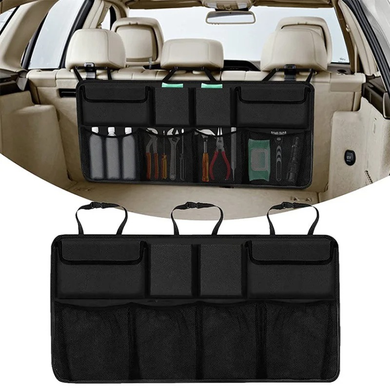 Car Accessories Hanging - 車のリアラック収納バッグネット調節可能なトランク収納バッグネット大容量吊り下げオーガナイザー自動車インテリアアクセサリー